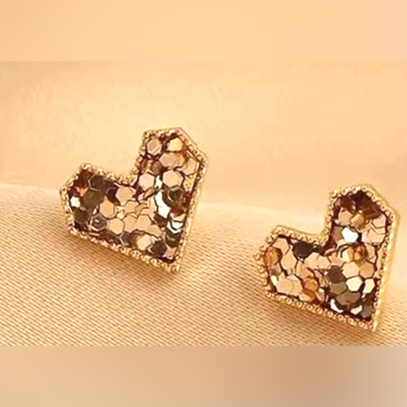 “Pink Sequin Heart” Dainty Tiny Mini Gold Love Valentines Sparkly Romance Studs - Picture 4 of 6